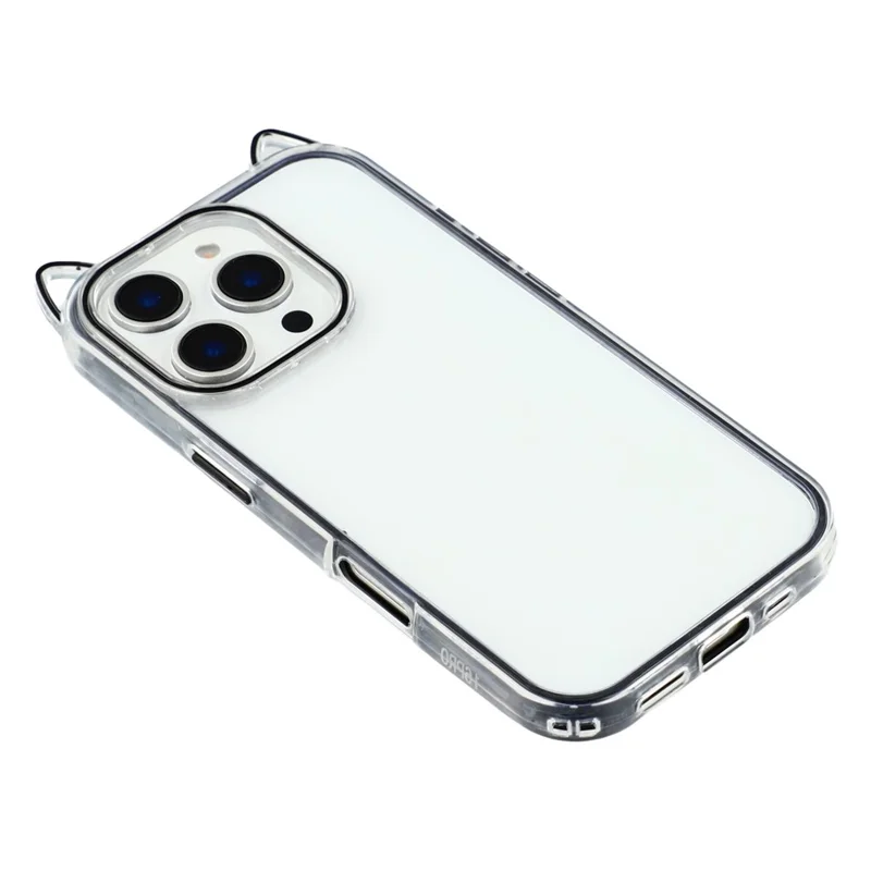 For iPhone 16 Pro Max Case Cat Ear Design TPU + Acrylic Clear Phone Back Cover - Black