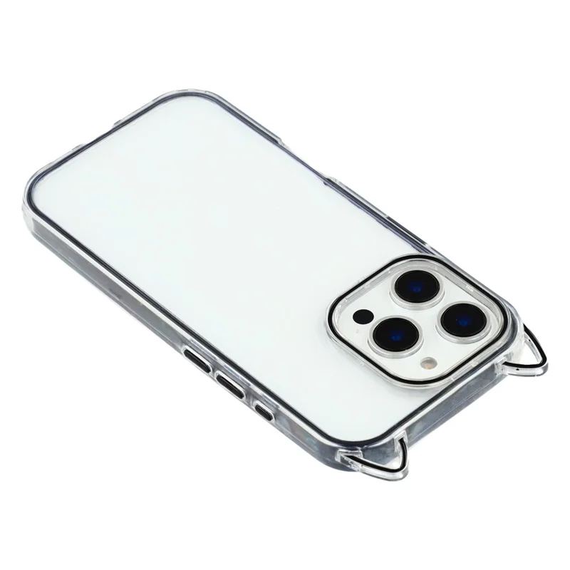 For iPhone 16 Pro Max Case Cat Ear Design TPU + Acrylic Clear Phone Back Cover - Black