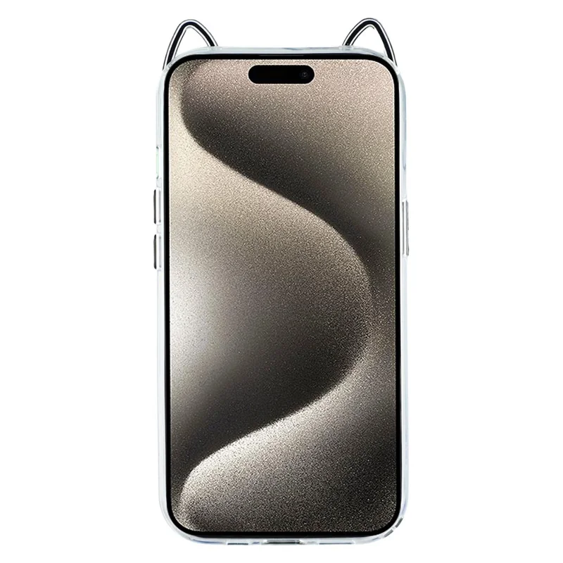 For iPhone 15 Case Cat Ear Design TPU + Acrylic Clear Phone Back Cover - Black