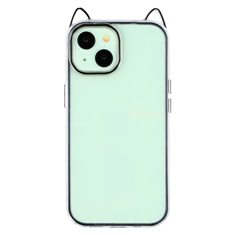 For iPhone 15 Case Cat Ear Design TPU + Acrylic Clear Phone Back Cover - Black