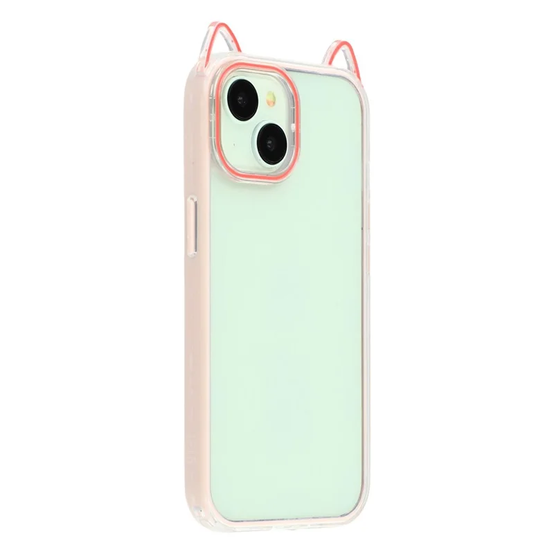 For iPhone 15 Case Cat Ear Design TPU + Acrylic Clear Phone Back Cover - Pink