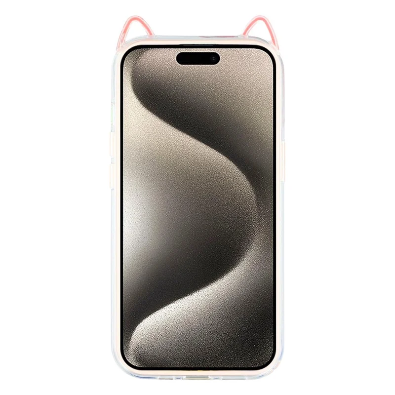 For iPhone 15 Case Cat Ear Design TPU + Acrylic Clear Phone Back Cover - Pink