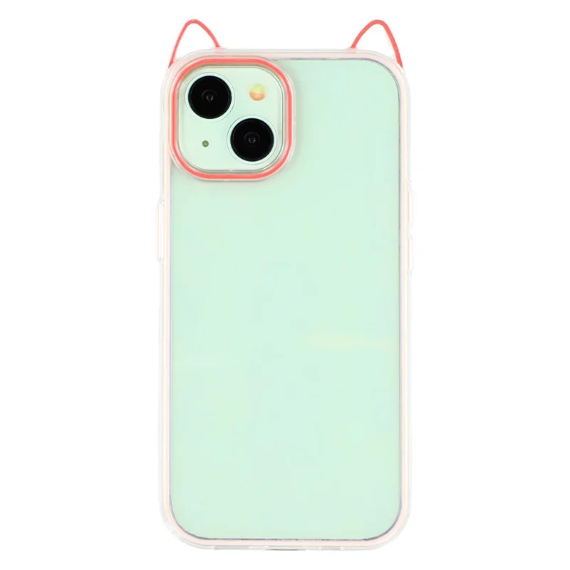 For iPhone 15 Case Cat Ear Design TPU + Acrylic Clear Phone Back Cover - Pink