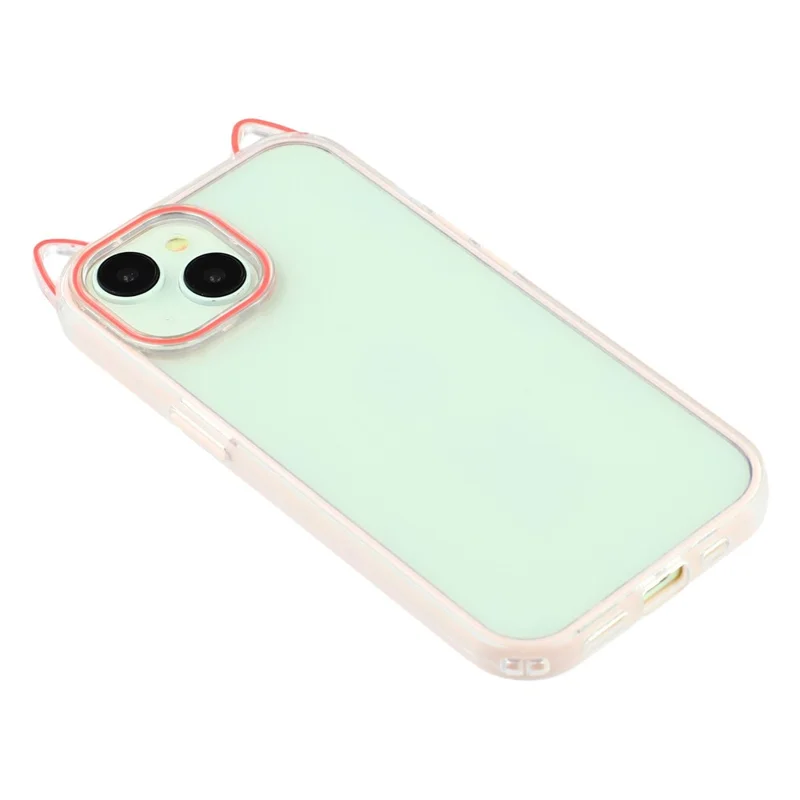 For iPhone 15 Case Cat Ear Design TPU + Acrylic Clear Phone Back Cover - Pink