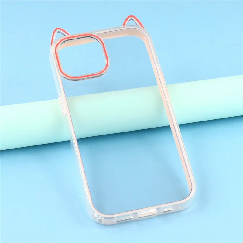 For iPhone 15 Case Cat Ear Design TPU + Acrylic Clear Phone Back Cover - Pink