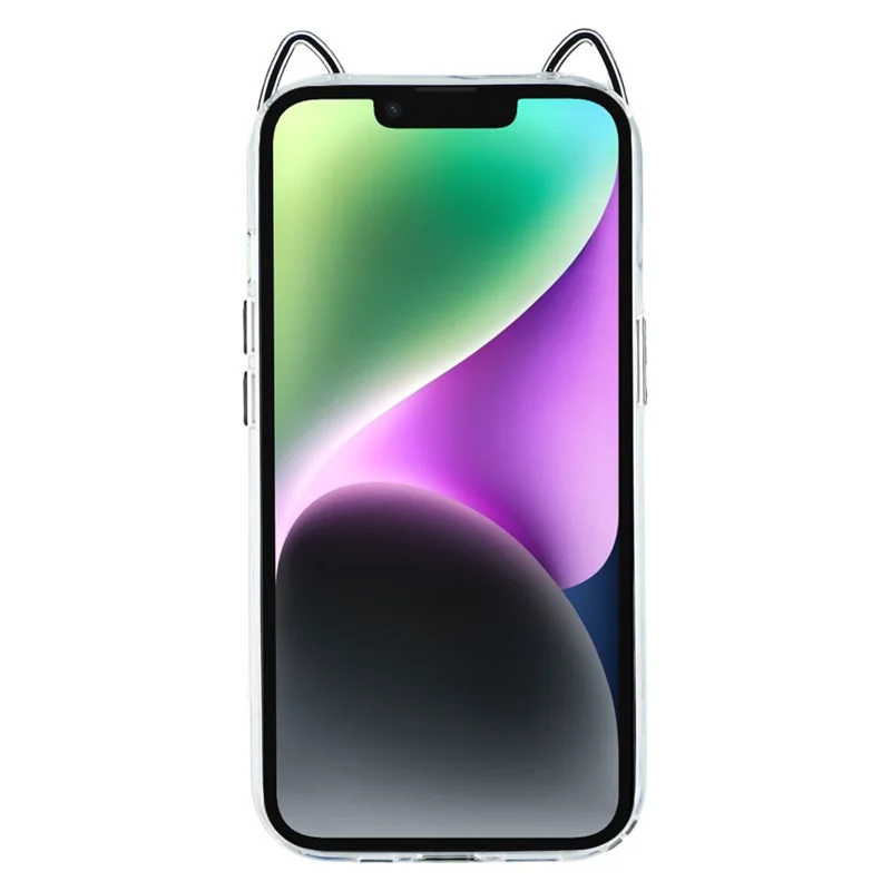 For iPhone 14 Case Cat Ear Design TPU + Acrylic Clear Phone Back Cover - Black