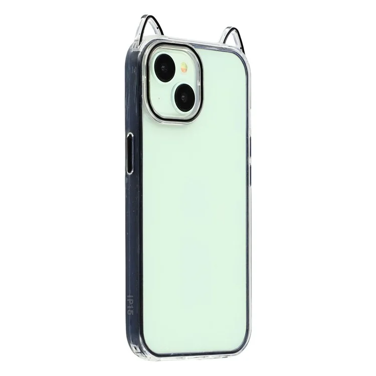 Für iPhone 13 Hülle Katzenohren-Design TPU + Acryl Transparente Handyrückseite - Schwarz