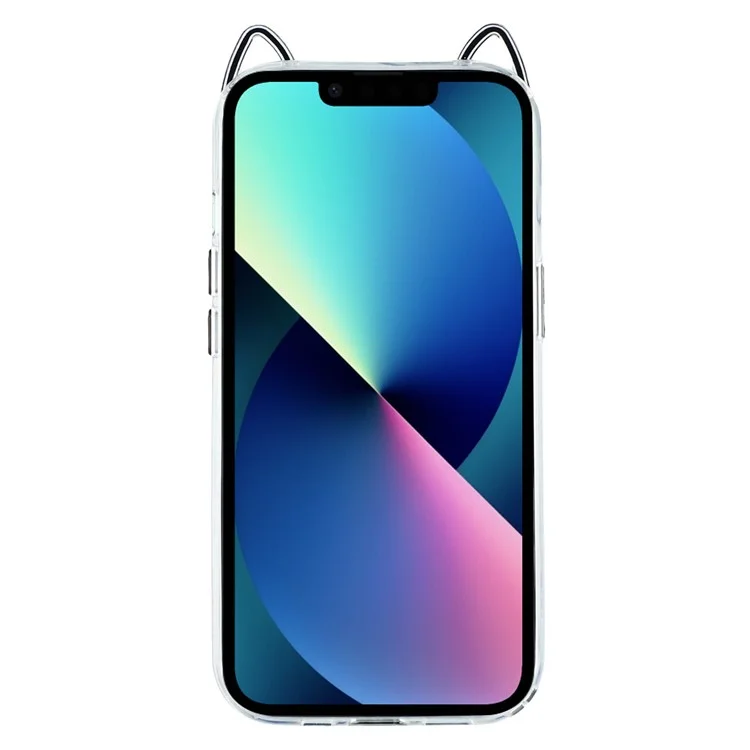 Für iPhone 13 Hülle Katzenohren-Design TPU + Acryl Transparente Handyrückseite - Schwarz