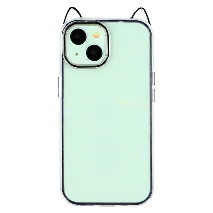 Für iPhone 13 Hülle Katzenohren-Design TPU + Acryl Transparente Handyrückseite - Schwarz