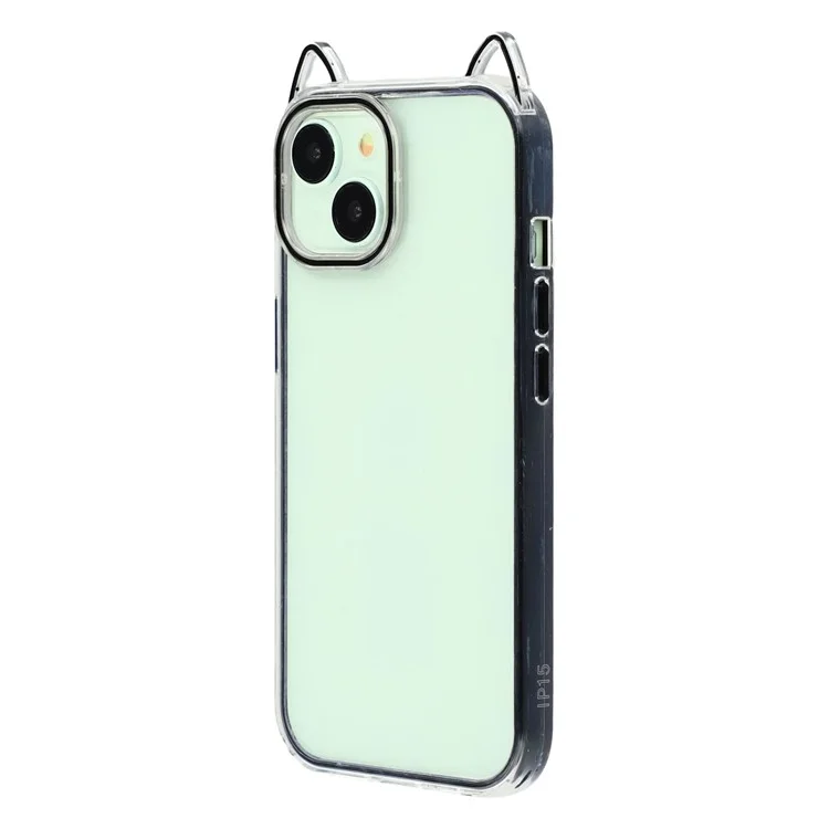 Für iPhone 13 Hülle Katzenohren-Design TPU + Acryl Transparente Handyrückseite - Schwarz