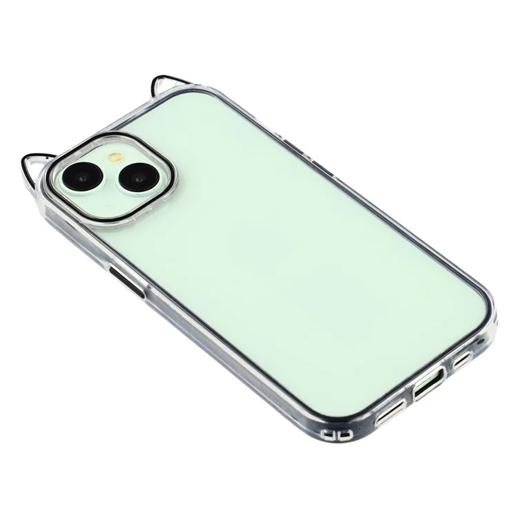 Für iPhone 13 Hülle Katzenohren-Design TPU + Acryl Transparente Handyrückseite - Schwarz