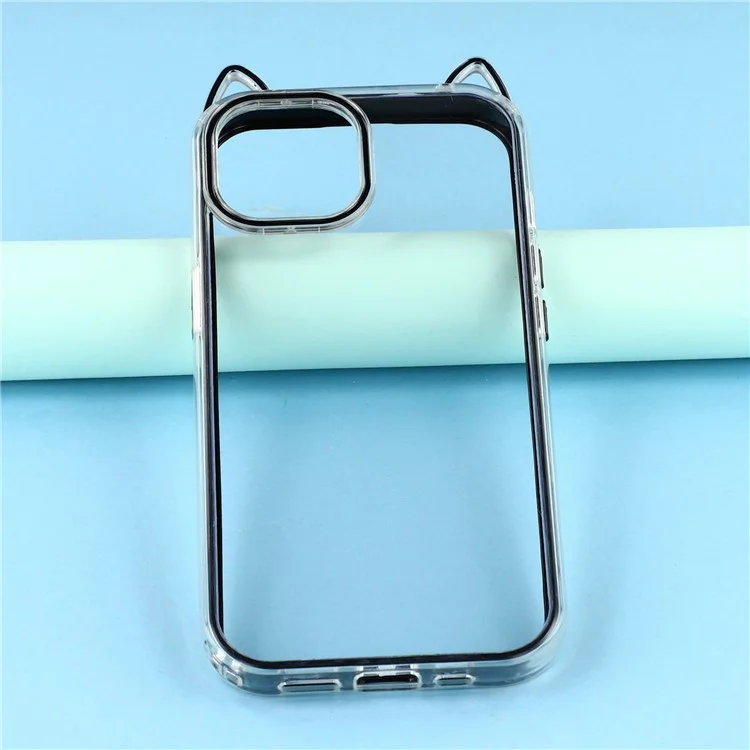 Für iPhone 13 Hülle Katzenohren-Design TPU + Acryl Transparente Handyrückseite - Schwarz
