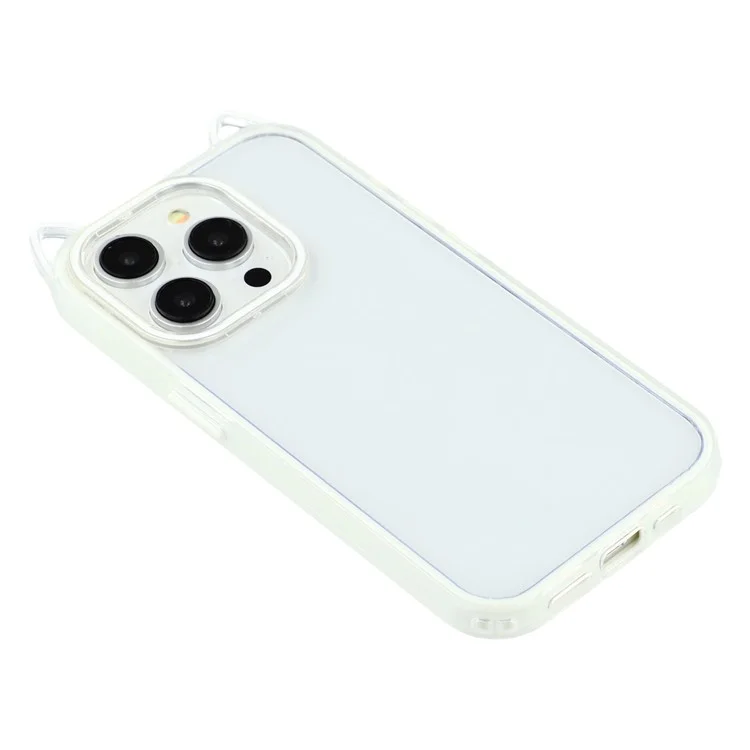 Coque pour iPhone 13 Pro Design Oreilles de Chat TPU + Acrylique Housse Arrière Transparente - Beige