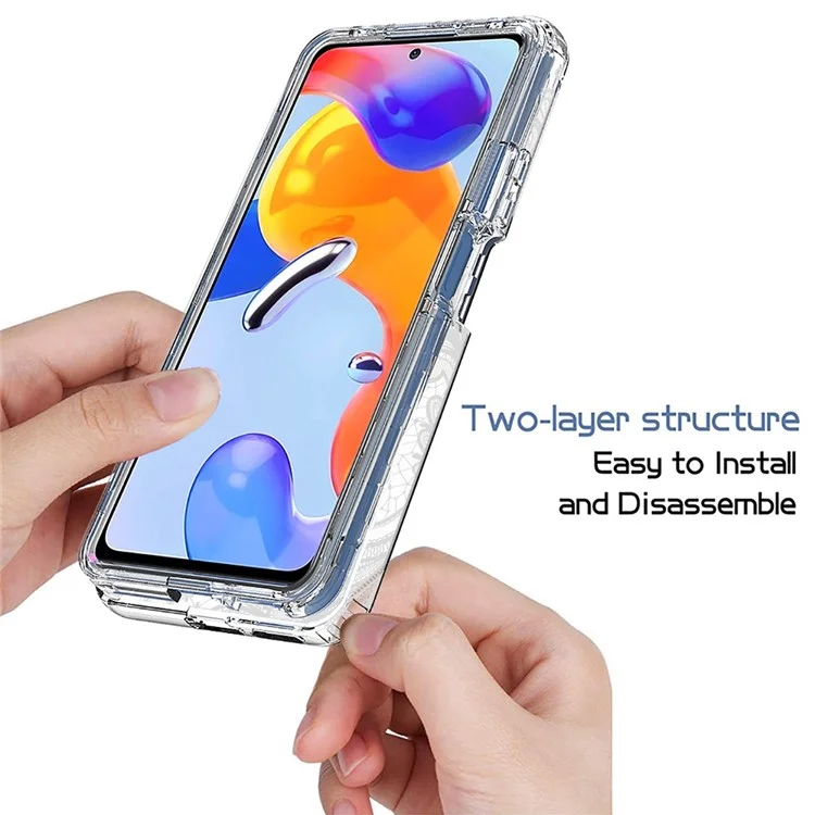For Xiaomi Redmi Note 12 Pro 4G / 11 Pro 4G (MediaTek) / Note 11 Pro 5G (Qualcomm) PC Frame + TPU Cover 2-in-1 Pattern Printing Transparent Phone Anti-drop Case - Mandala Flower