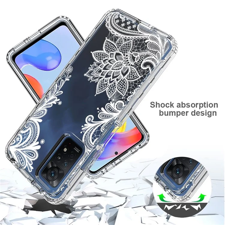 For Xiaomi Redmi Note 12 Pro 4G / 11 Pro 4G (MediaTek) / Note 11 Pro 5G (Qualcomm) PC Frame + TPU Cover 2-in-1 Pattern Printing Transparent Phone Anti-drop Case - Mandala Flower