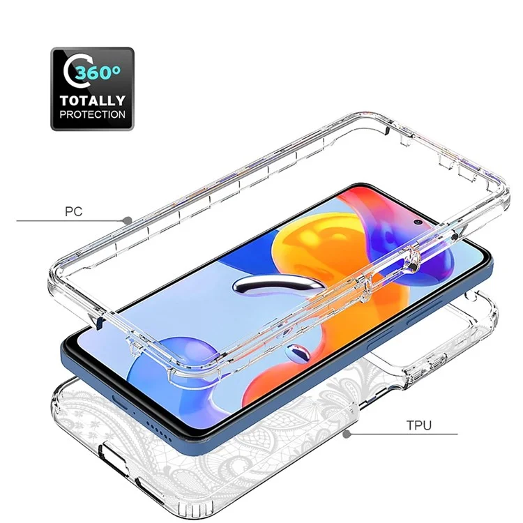 For Xiaomi Redmi Note 12 Pro 4G / 11 Pro 4G (MediaTek) / Note 11 Pro 5G (Qualcomm) PC Frame + TPU Cover 2-in-1 Pattern Printing Transparent Phone Anti-drop Case - Mandala Flower