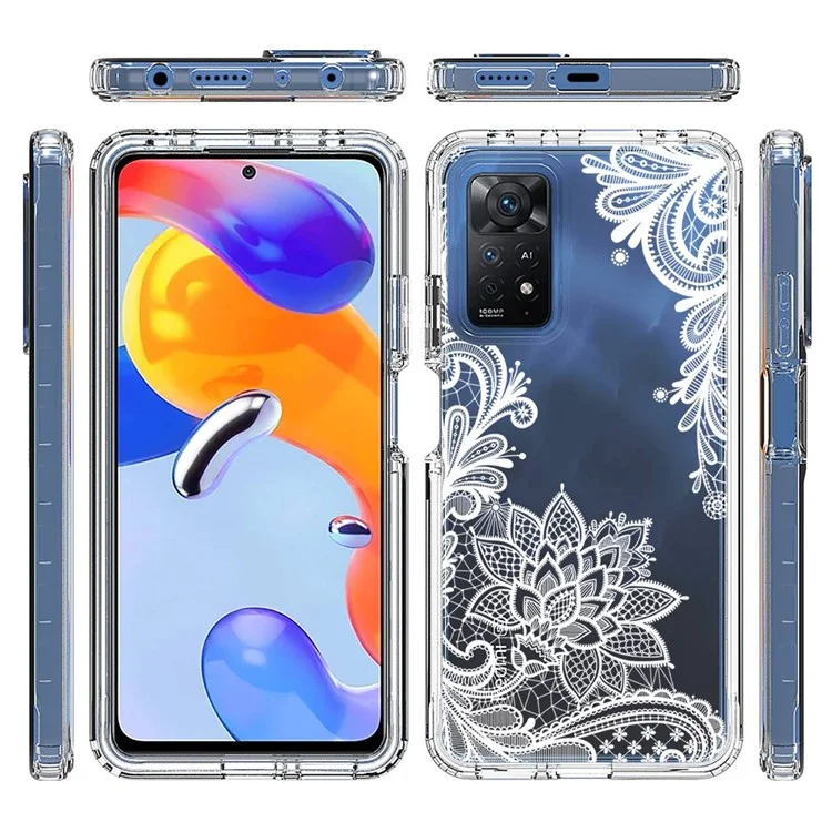 For Xiaomi Redmi Note 12 Pro 4G / 11 Pro 4G (MediaTek) / Note 11 Pro 5G (Qualcomm) PC Frame + TPU Cover 2-in-1 Pattern Printing Transparent Phone Anti-drop Case - Mandala Flower