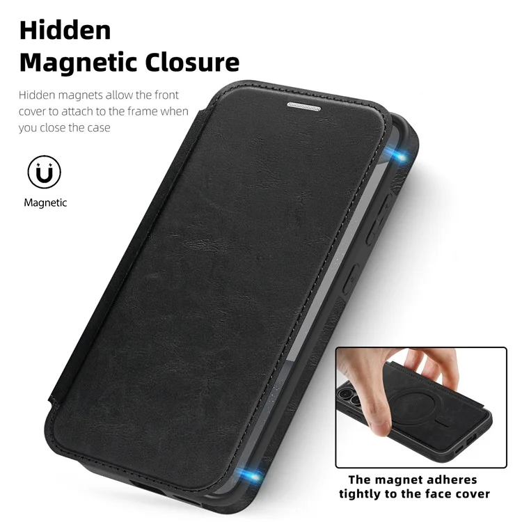For Samsung Galaxy S24+ Case Compatible with MagSafe RFID Blocking Card Holder Leather Phone Cover - Black