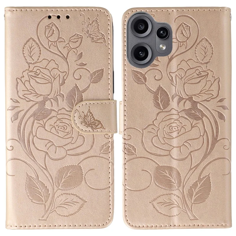 For Nothing CMF Phone 2 Pro  Case Wallet Stand Imprinted Rose Butterfly PU Leather Phone Cover - Rose Gold