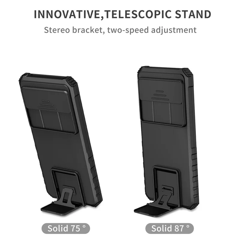 Funda para Google Pixel 9 Pro XL con Deslizador de Cámara, Carcasa de PC + TPU con Soporte - Negro