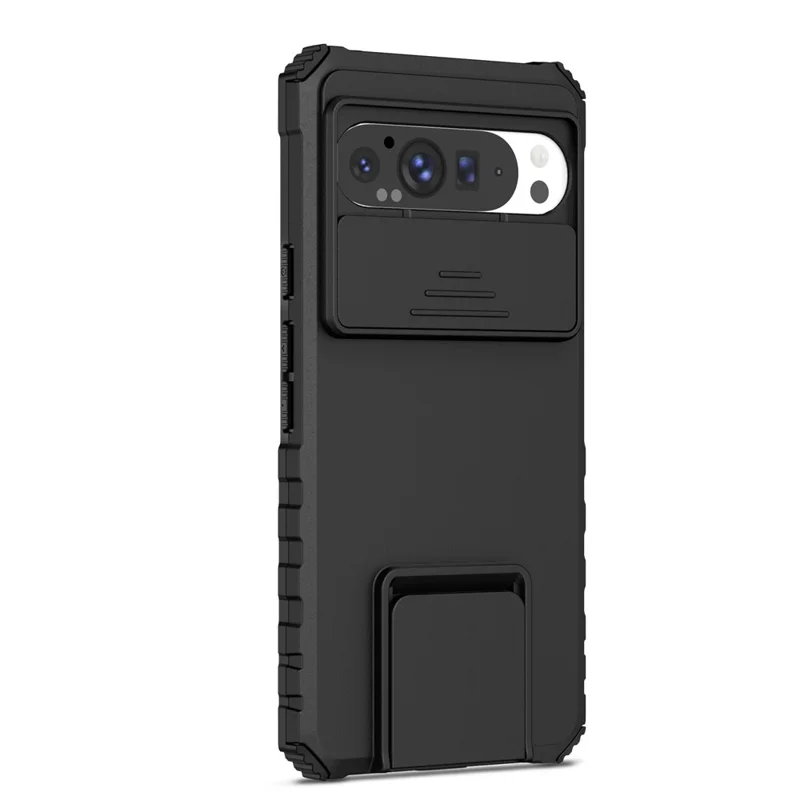 Funda para Google Pixel 9 Pro XL con Deslizador de Cámara, Carcasa de PC + TPU con Soporte - Negro