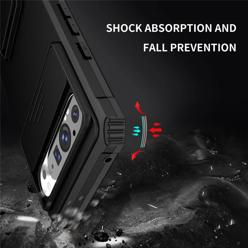 Funda para Google Pixel 9 Pro XL con Deslizador de Cámara, Carcasa de PC + TPU con Soporte - Negro