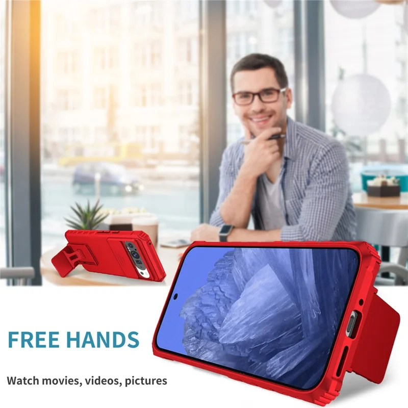 For Google Pixel 9 Pro XL Case Camera Slider PC + TPU Phone Cover with Kickstand - Red