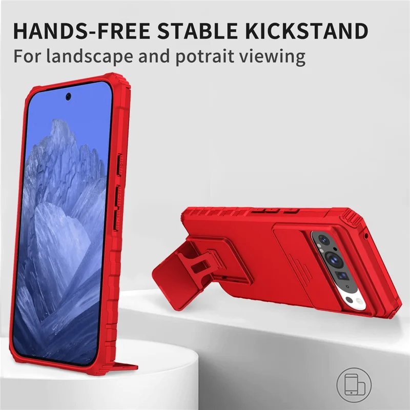 For Google Pixel 9 Pro XL Case Camera Slider PC + TPU Phone Cover with Kickstand - Red