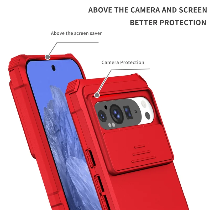 For Google Pixel 9 Pro XL Case Camera Slider PC + TPU Phone Cover with Kickstand - Red