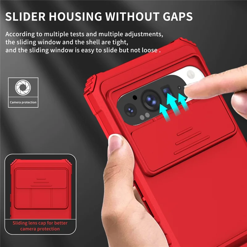 For Google Pixel 9 Pro XL Case Camera Slider PC + TPU Phone Cover with Kickstand - Red