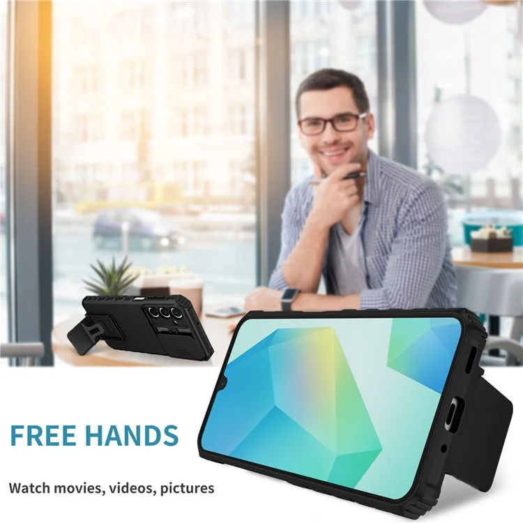 Для Samsung Galaxy A16 4G / 5G Чехол со слайдером для камеры ПК + ТПУ Чехол для телефона с подставкой - Черный