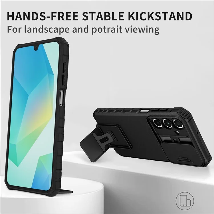 Чехол для Samsung Galaxy A26 5G с выдвижным слайдером для камеры, ПК + TPU, с подставкой - Черный