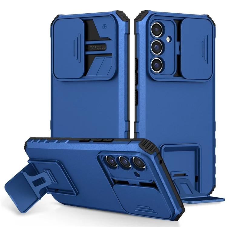 For Samsung Galaxy A36 5G Case Camera Slider PC + TPU Phone Cover with Kickstand - Blue