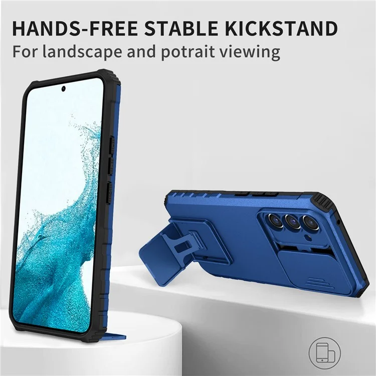 For Samsung Galaxy A36 5G Case Camera Slider PC + TPU Phone Cover with Kickstand - Blue