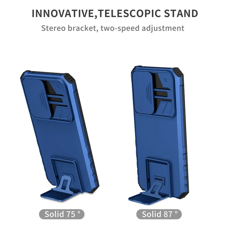For Samsung Galaxy A36 5G Case Camera Slider PC + TPU Phone Cover with Kickstand - Blue