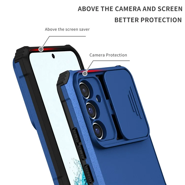 For Samsung Galaxy A36 5G Case Camera Slider PC + TPU Phone Cover with Kickstand - Blue