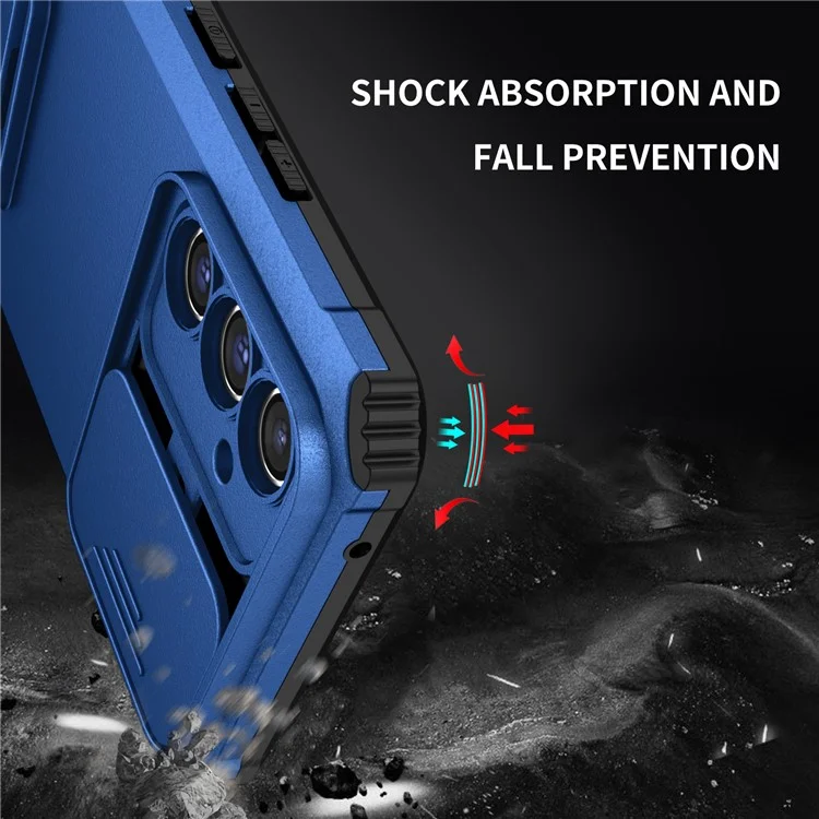For Samsung Galaxy A36 5G Case Camera Slider PC + TPU Phone Cover with Kickstand - Blue