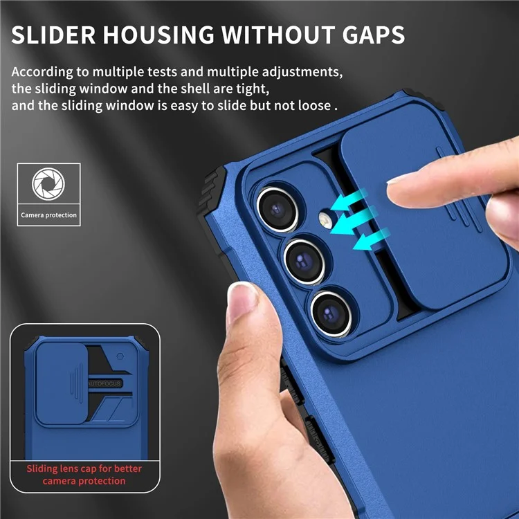 For Samsung Galaxy A36 5G Case Camera Slider PC + TPU Phone Cover with Kickstand - Blue