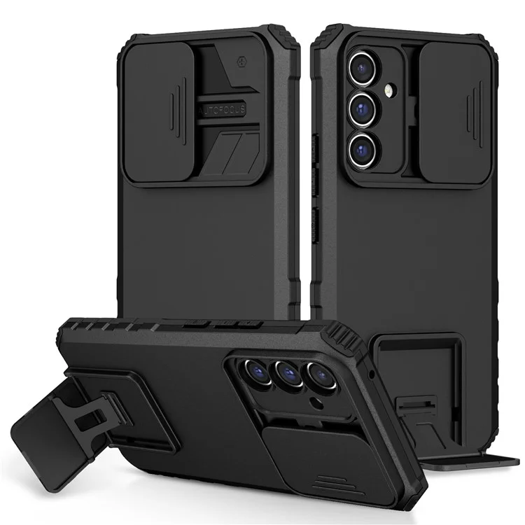 Для Samsung Galaxy A56 5G чехол Слайдер камеры ПК + ТПУ Чехол для телефона со стойкой - Розовый - Черный