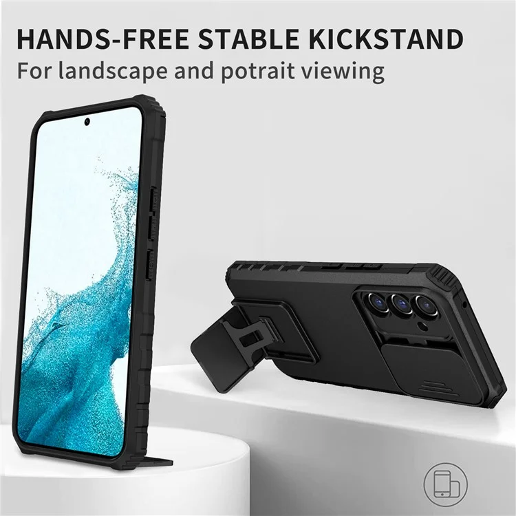Для Samsung Galaxy A56 5G чехол Слайдер камеры ПК + ТПУ Чехол для телефона со стойкой - Розовый - Черный