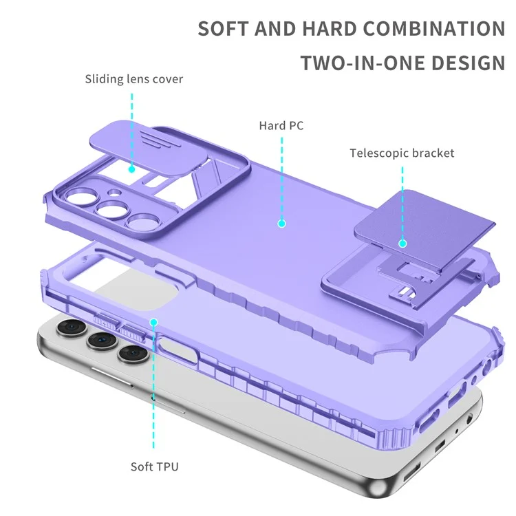 Für Samsung Galaxy A06s Hülle mit Kamera-Schieber PC + TPU Handyhülle mit Ständer - Lila