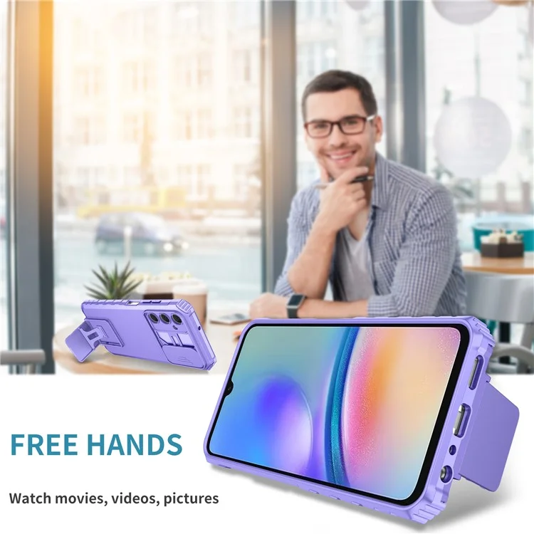 Für Samsung Galaxy A06s Hülle mit Kamera-Schieber PC + TPU Handyhülle mit Ständer - Lila