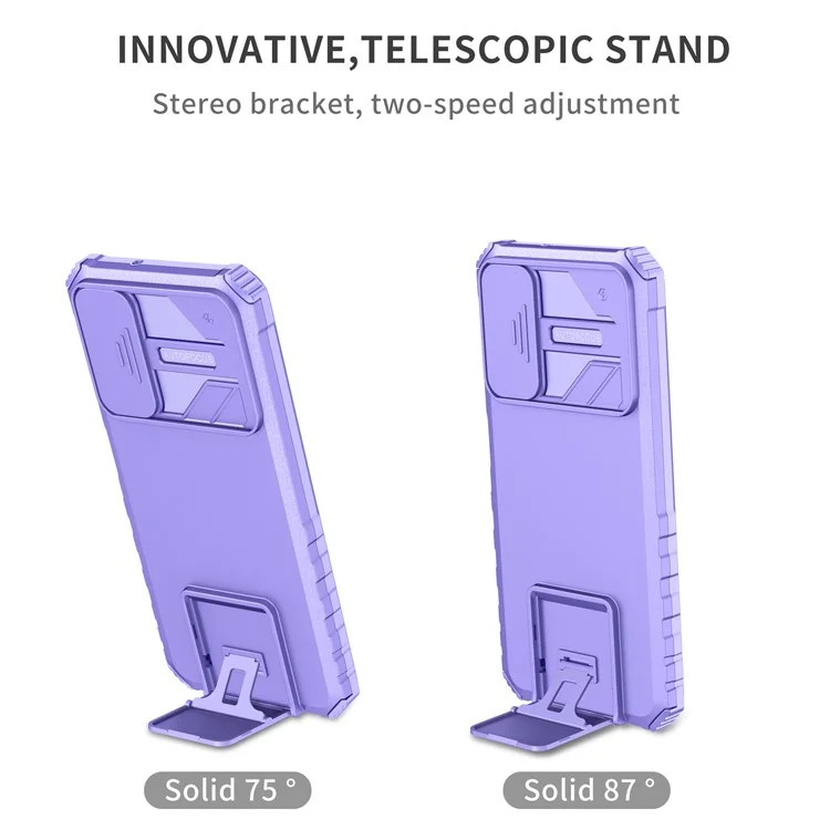Für Samsung Galaxy A06s Hülle mit Kamera-Schieber PC + TPU Handyhülle mit Ständer - Lila