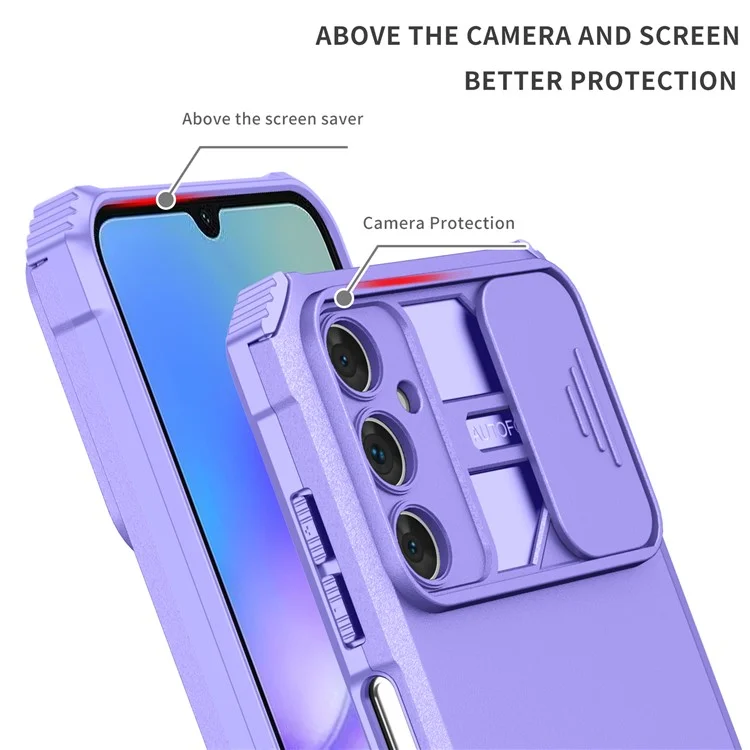 Für Samsung Galaxy A06s Hülle mit Kamera-Schieber PC + TPU Handyhülle mit Ständer - Lila
