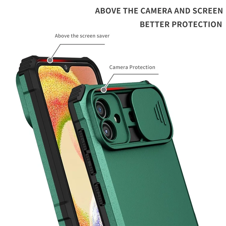 Чехол для Samsung Galaxy A06 4G / 5G с выдвижным слайдером для камеры, ПК + TPU, с подставкой - темно-зеленый
