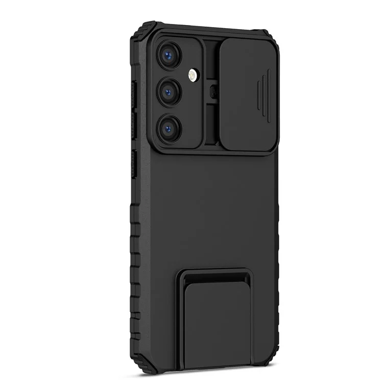 Чехол для Samsung Galaxy S25 с выдвижным слайдером для камеры, PC + TPU с подставкой - Черный