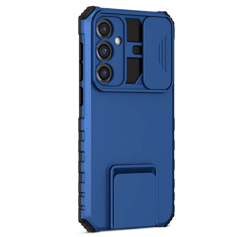 For Samsung Galaxy S23 FE Case Camera Slider PC + TPU Phone Cover with Kickstand - Blue