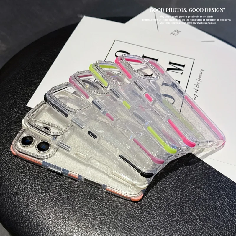 For iPhone 16 Pro Max Case Rhinestone Decor Glitter TPU Anti Drop Phone Cover - White
