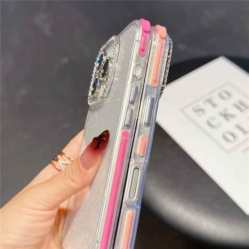 For iPhone 16 Pro Max Case Rhinestone Decor Glitter TPU Anti Drop Phone Cover - White