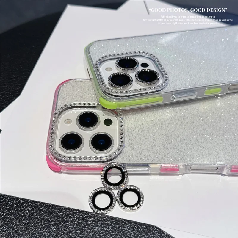 For iPhone 16 Pro Max Case Rhinestone Decor Glitter TPU Anti Drop Phone Cover - White